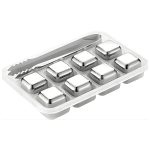 - 8PCS Reusable Stainless Steel Ice Cubes Whiskey Stones With Tong