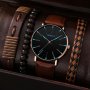 1PC Men's Pu Leather Fashion Sports Business Casual Quartz Watch With 3PCS Bracelets Ideal Choice For Gifts