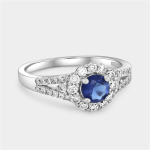 Sterling Silver Blue Cubic Zirconia Petal Halo Ring
