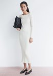 Boat-neck Bodycon Dress - White
