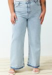 Color Blocked Wide Cut Jeans - Light Blue