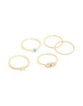 Goldair Gold Plated Cubic Zirconia & Evil Eye Rings 5-PACK - M l