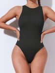 Ribbed Sleeveless Bodysuit - Black - Small