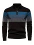 Cotton Knitted Color Block Sweater Men's Casual Warm Slightly Stretch Half Zipper V Neck Pullover Sweater For Men Fall Winter