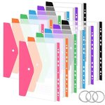 12 Pack Plastic Envelopes Binder Pocket 11 Holes Expandable Binder Folders For 2 3 4 Ring Document Pouch With Snap Button & Labe
