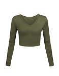 Crop Tops For Women Low Cut Deep V Neck T Shirts Y2K Fashion 2025 Fall Outfits Teen Girls Olive XS