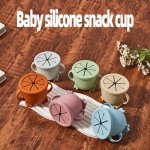 1PC Cute Silicone Snack Bowl Food Grade Snack Cup Portable Water Cup With Two Handles And Cover Silicone Anti-drop Splash-proof