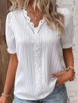 Elegant Solid V Neck T-Shirt Short Sleeve T-Shirt For Spring & Summer Women's Clothing