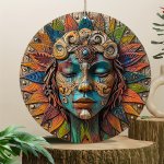 1PC 20.32X20.32CM Round Wooden Sign Flat Colorful Painting Round Hanging Sign Valentine's Day Gift Decorative Gift For Friends W