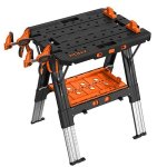 Pony 2-IN-1 Heavy Duty Folding Worktable sawhorse With 4PC Bench Dogs & 2 Clamps AC60-PRO