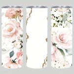 Waterproof Pvc Decorative Transfer Sticker Wraps For 20OZ Tumblers Pink Floral & Golden Accents Uv Printed Easy To Apply Durable