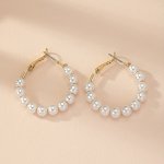 1 Pair Elegant Faux Pearls Decor Hoop Earrings Ideal Choice For Gifts
