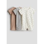 3-PACK Cotton Sleepsuits - Cream spotted