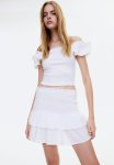 Smocked-waist Tiered Skirt - White
