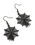 Black Coated Metal Spiderweb & Spider Drop Earrings