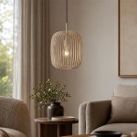 Slatted Steel Cage 1 Light Pendant In Cream