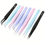 2PCS Tweezers Set For Manicure Stainless Steel Precision Eyelash Grafting & Nail Art Elbow & Straight Pointed Tips Nail Rhinesto