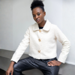 Flower Star Brooch Boucle Jacket - Cream Free