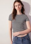 Ribbed Modal-blend T-Shirt - Navy Blue Striped