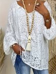 Plus Size Floral Lace Top Casual Cut Out V Neck Long Sleeve Top Women's Plus Sizeclothing