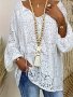 Plus Size Floral Lace Top Casual Cut Out V Neck Long Sleeve Top Women's Plus SizeClothing