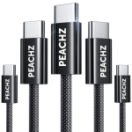 Peachz 240W Fast Charging Usb-c To Usb-c Nylon Braided Cable 2-PACK 2 Meter