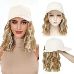 Alirobam Synthetic Wig Hat With Natural Wave Hair Extensions Attached For Woman Baseball Cap Wig Mix Golden Blonde Short Curly W
