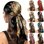 35.4INCH Boho Paisley Square Scarf Thin Smooth Satin Shawl Sunscreen Windproof Head Wrap For Women