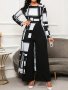 Geo Print Crew Neck Jumpsuit Elegant Long Sleeve Wide Leg Culottes Jumpsuit For Spring & Fall Women's Clothing