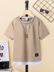 Boy's Trendy Basic Leisure Sports T-Shirt - Comfortable Summer Outdoor Clothing Fake Two-piece Design