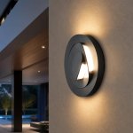 Modern Dark Grey Round LED Outdoor Wall Light Warm White