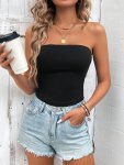 Solid Color Strapless Top Simple Casual Sleeveless Backless Top For Summer Women's Clothing