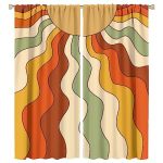 Vintage Groovy Sun Curtains Abstract 70S Boho Aesthetic Rainbow Hippie Mid Century Colorful Funky Wave Orange Yellow Rod Pocket