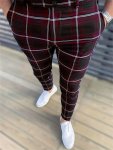 Elegant Plaid Slacks Men's Casual Stretch Vintage Style Slightly Stretch Dress Pants