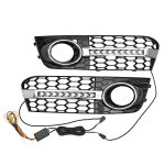 Vekauto Front Bumper Grille Fog Light Kit Compatible For Audi A4 B8 2009-2011 Durable Plastic Black With LED