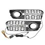 Vekauto Front Bumper Grille Fog Light Kit Compatible For Audi A4 B8 2009-2011 Durable Plastic Black With LED
