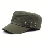 Spring And Summer Men's Flat Top Hat Solid Color Cotton Flat Top Baseball Hat With Side Buckle
