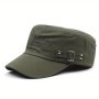 Spring And Summer Men's Flat Top Hat Solid Color Cotton Flat Top Baseball Hat With Side Buckle