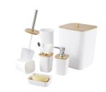 6 Piece Bathroom Set - Wooden Lids - White