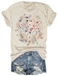 Women's Vintage Flowers Shirt Casual Boho Floral Printed T-Shirt Sunflower Wildflowers Graphic Tees Tops For Girl 3-A-BEIGE M