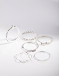 Silver Diamante Mixed Band Ring 6-PACK - M l