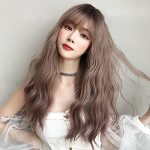 Aiko Pro Chic Korean Fashion 23 Inch Long Curly Wavy Wig Bangs Natural Heat-resistant Synthetic Hair Wigs With Fringe For For Co