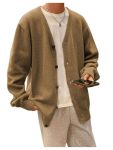 Gorglitter Men's Oversized Cardigan Casual Button Down Long Sleeve V Neck Sweater Brown Medium