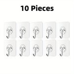 10PCS Clear 304 Stainless Steel Multi-purpose Perforated Hooks Strong Non-marking Adhesive Hooks Bathroom Kitchen Wall Hanging W