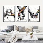 3PCS Unframed Canvas Poster Modern Graffiti Art Hand In Hand Painting Canvas Wall Art Artwork Wall Painting For Gift Bedroom Off