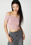 Ribbed Off-the-shoulder Top - Pink