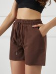 Casual Solid Lounge Bottoms Drawstring Elastic Loose Fit Shorts With Pockets Women's Loungewear