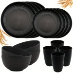 Sustainable Wheat Straw Dinnerware Set - 4/16PCS Lightweight & Unbreakable Includes Plates Bowls Cups - Microwave & Dishwasher S