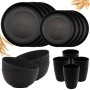 Sustainable Wheat Straw Dinnerware Set - 4/16PCS Lightweight & Unbreakable Includes Plates Bowls Cups - Microwave & Dishwasher Safe - Ideal For Camping Picnics Rvs Dorms