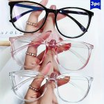 2/3PCS Anti-blue Light Fashion Glasses Clear Lens Unisex Eyewear With Black Pink And Transparent Frames For Eye Protection And S